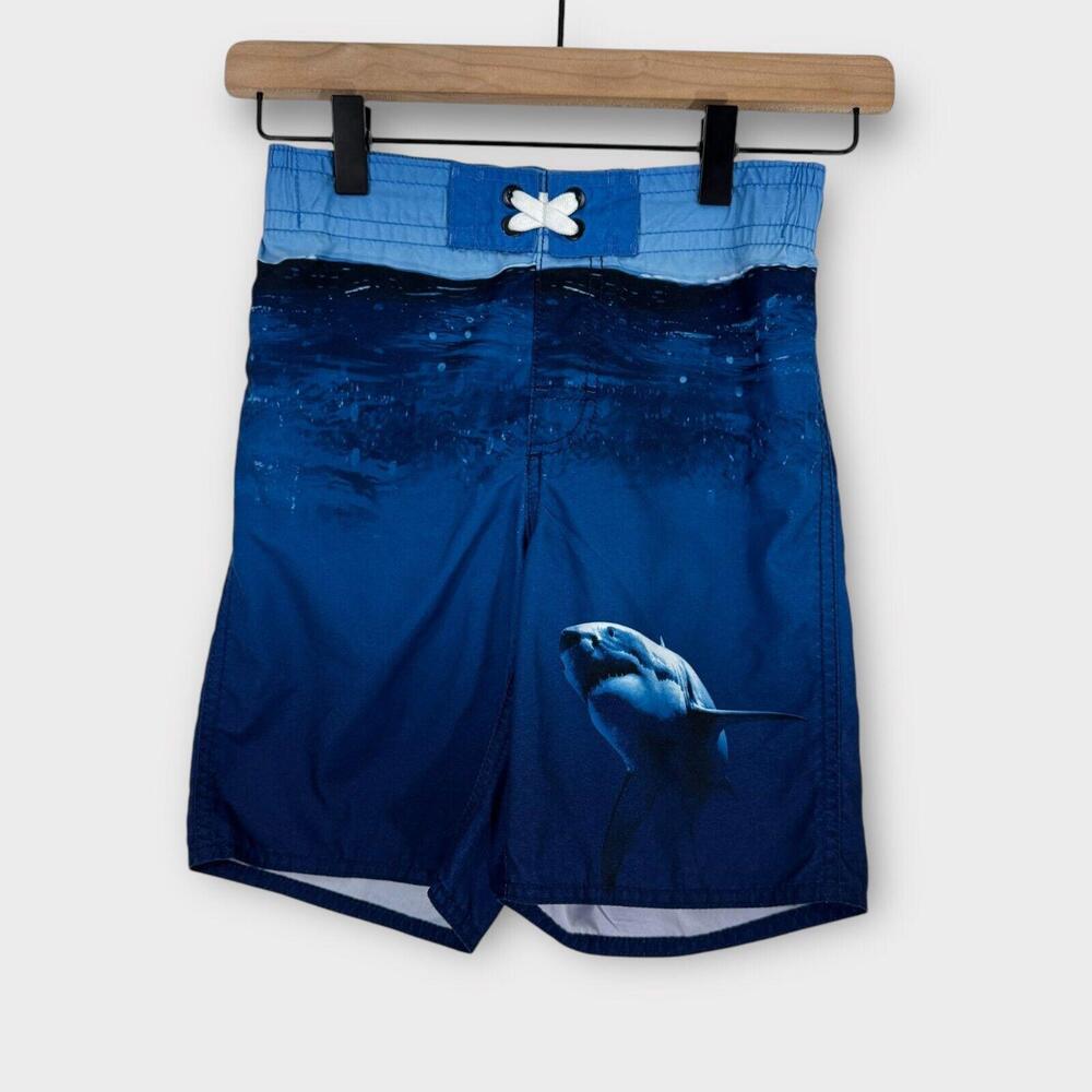 Old Navy Boy’s Size Medium 8 Blue Shark Graphic Printed Swim Board Shorts